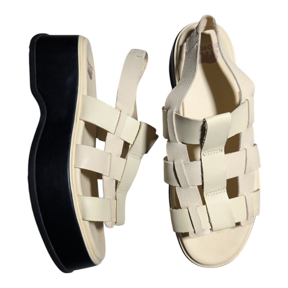 Sorel Dayspring Ivory Leather Chunky Platform Slingback Fisherman Sandals Sz 10